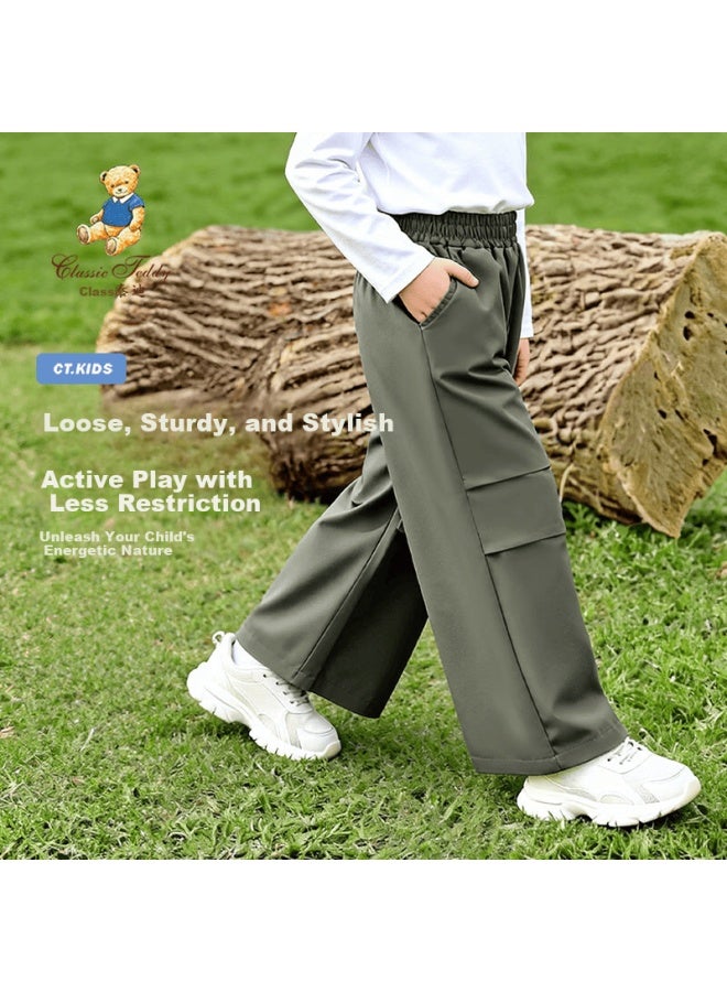 Classic Teddy Boys' Outdoor Woven Cargo Pants Spring Military Green Size 120