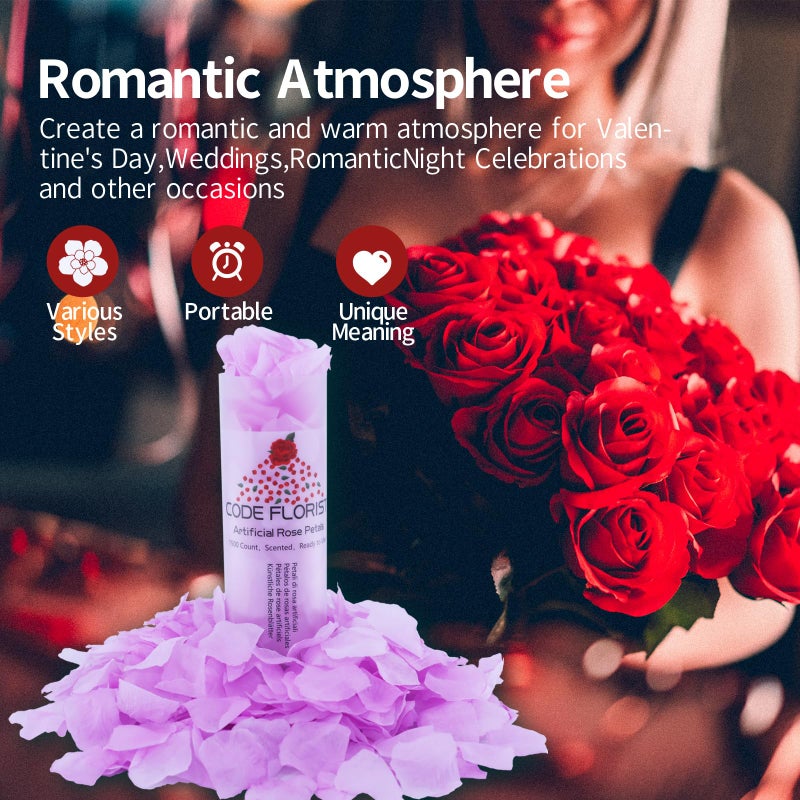 CODE FLORIST 1500 PCS Silk Rose Petals for Valentine's Day Fake Rose Petals for Romantic Night Wedding Proposal Anniversary Flower Decorations(Separated Scented Baby Purple) - Image 4