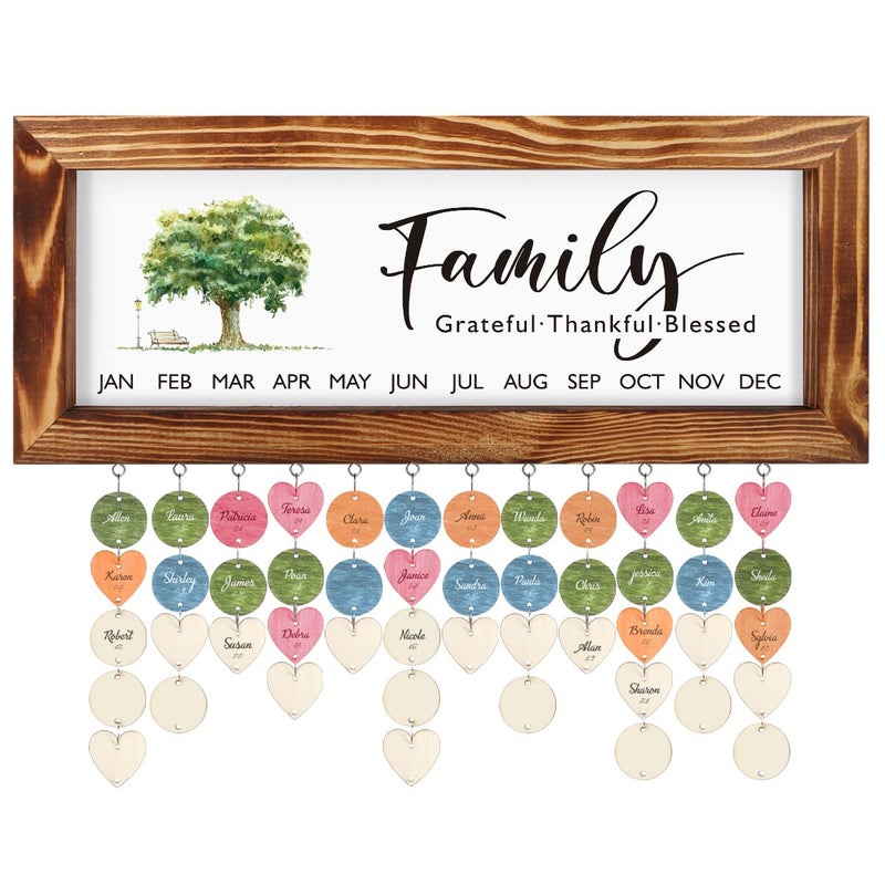 TOARTi Family Tree Birthday Plaque with Tags158x63 Solid Wood Frame Birthday Hanging Calendar DIY Birthday Reminder Calendar Tracker Plaque Mothers Day Gift for MomGrandma