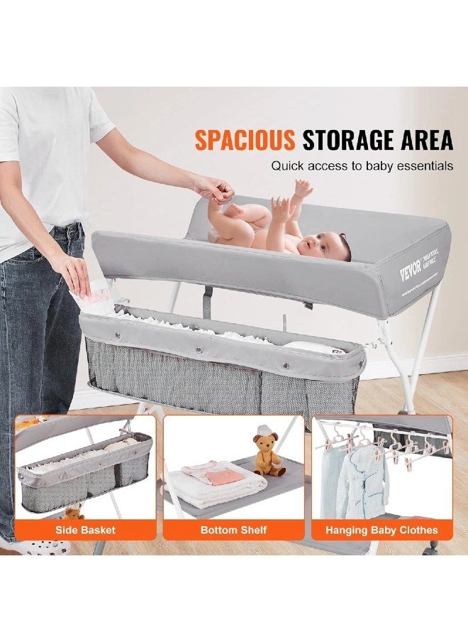 Baby Changing Table, Folding Diaper Changing Station with Lockable Wheels, Portable Changing Table 3-Level Adjustable Heights, with Storage Basket & Hanging Racks for Newborns & Infant - pzsku/ZCAAA02A6E4F39ADD6D72Z/45/_/1740650859/3a068f2b-0d8d-4329-a60f-8762fdbefbc0