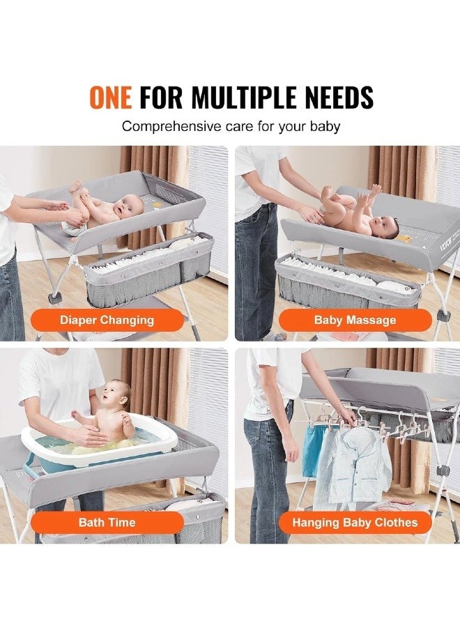 Baby Changing Table, Folding Diaper Changing Station with Lockable Wheels, Portable Changing Table 3-Level Adjustable Heights, with Storage Basket & Hanging Racks for Newborns & Infant - pzsku/ZCAAA02A6E4F39ADD6D72Z/45/_/1740650870/8e17aa39-ea93-4ba4-b95c-6394d6f3f454