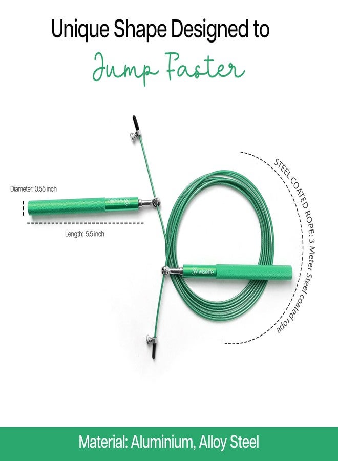 الحكمة والحياة حبل قفز من وايزلايف | حبل فولاذي مطلي بطول 3 أمتار | مقبض من سبائك الألومنيوم ومحامل كروية مانعة للتشابك | حبل قفز قابل للتعديل للتمارين المنزلية وشد الجسم، وتدريبات الكروس فيت، واللياقة البدنية (3 أمتار - أخضر) - Image 2