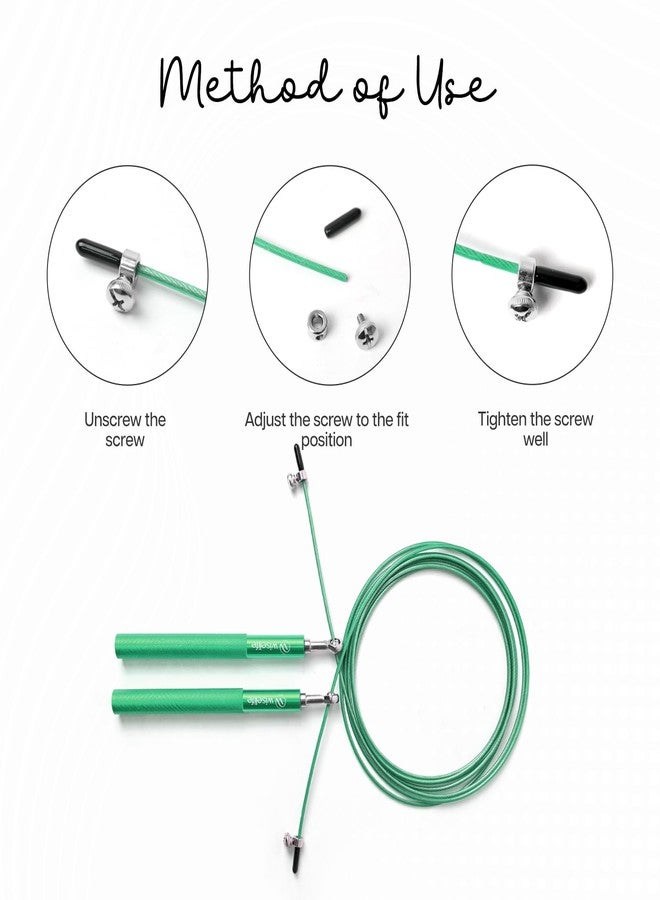 الحكمة والحياة حبل قفز من وايزلايف | حبل فولاذي مطلي بطول 3 أمتار | مقبض من سبائك الألومنيوم ومحامل كروية مانعة للتشابك | حبل قفز قابل للتعديل للتمارين المنزلية وشد الجسم، وتدريبات الكروس فيت، واللياقة البدنية (3 أمتار - أخضر) - Image 4