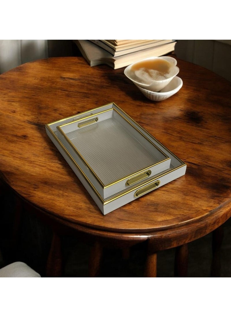 Qahwa Rectangular wooden glass serving tray with decorative design 