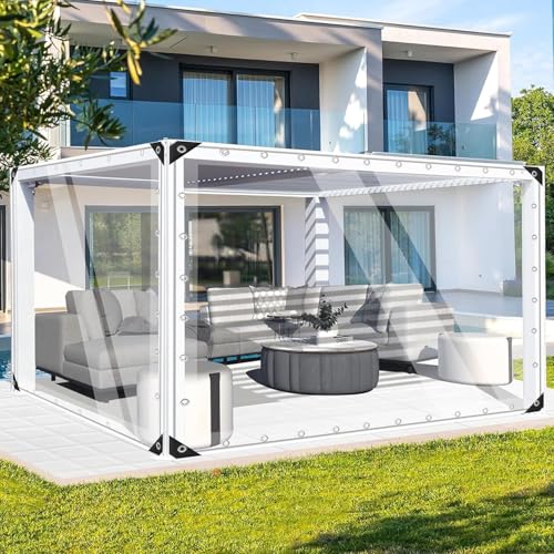 FoundGo 10' x 12'(3x3.6m) Clear Tarps PVC Vinyl Transparency Tarpaulin Glass with Silver Metal Grommets，Protects Against Water, UV-Ray, Tear - Image 1