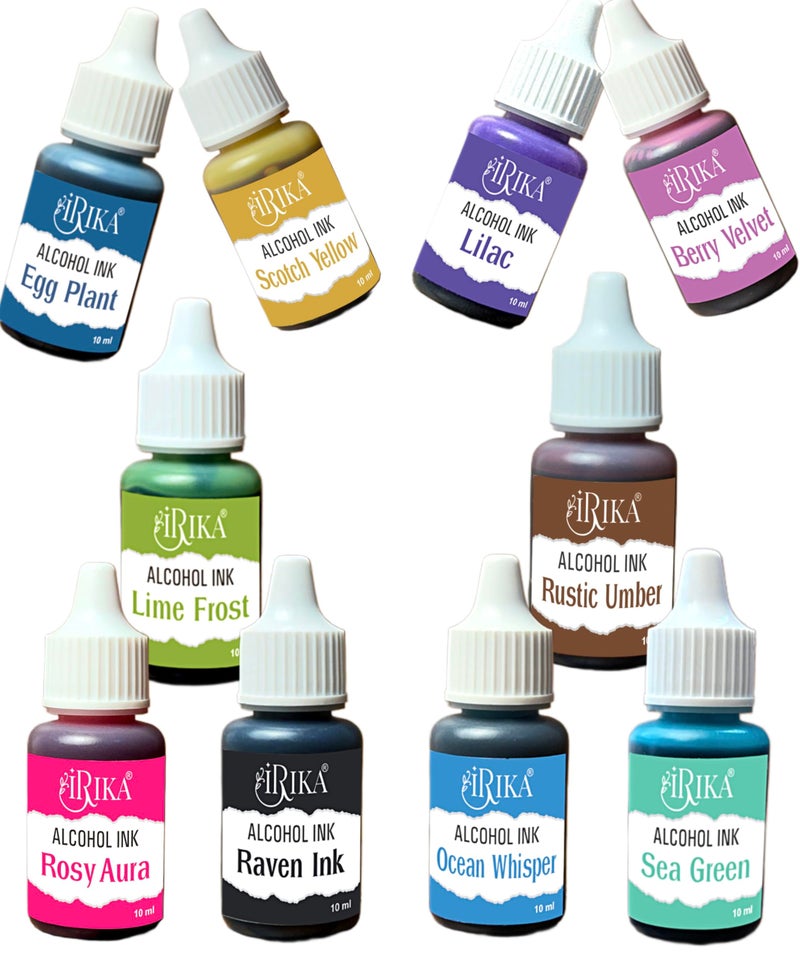 IRIKA Pack of 10 Alcohol Ink Pigments for Resin Art & Craft - Keto Version - 10ml Each, Vibrant Shades for Stunning Creations/Resin Art/Ink Pigment/Non Toxic / 10 ml Each - Image 1