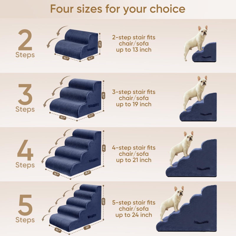 PAWSCRAT PAWSCART Dog Stairs for Dogs and Cats, 22.8" H with 30D Material Soft Foam, Portable Ramp Non-Slip Surface Non-Slip for Couch and High Bed Climbing, 5-Step Stairs for Cat or Dog, Blue - Image 2