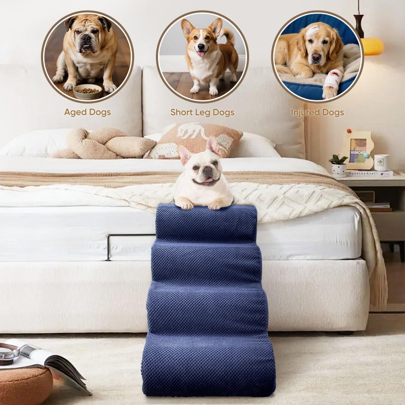 PAWSCRAT PAWSCART Dog Stairs for Dogs and Cats, 22.8" H with 30D Material Soft Foam, Portable Ramp Non-Slip Surface Non-Slip for Couch and High Bed Climbing, 5-Step Stairs for Cat or Dog, Blue - Image 4