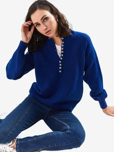 Bianco Lucci Button Collar Relaxed Fit Knit Sweater