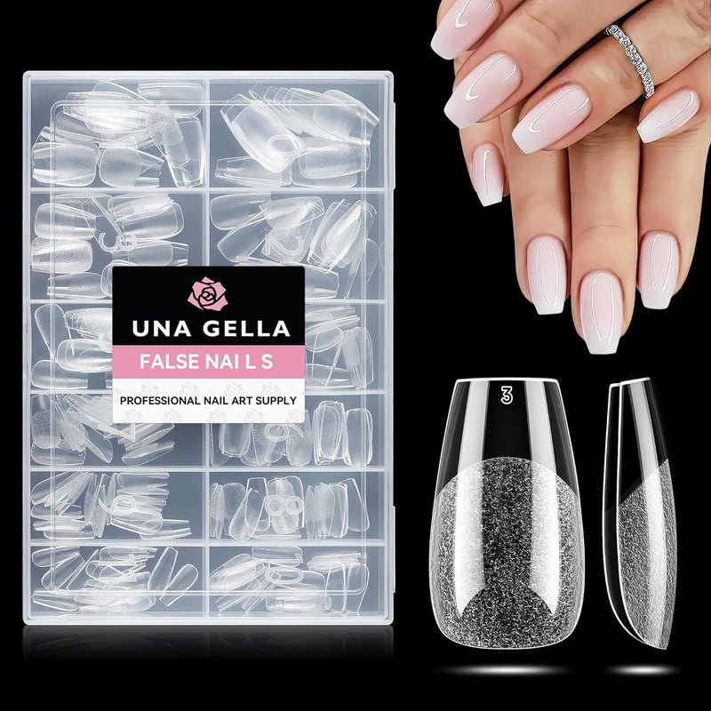 UNA GELLA Short Coffin Nail Tips: 216pcs Short Coffin Press on Nails Pre-shape Gel Nail Tips for Full Cover Acrylic Nails False Nails For Nail Extension Home DIY Salon 12 Sizes Gelly Tips - Image 1