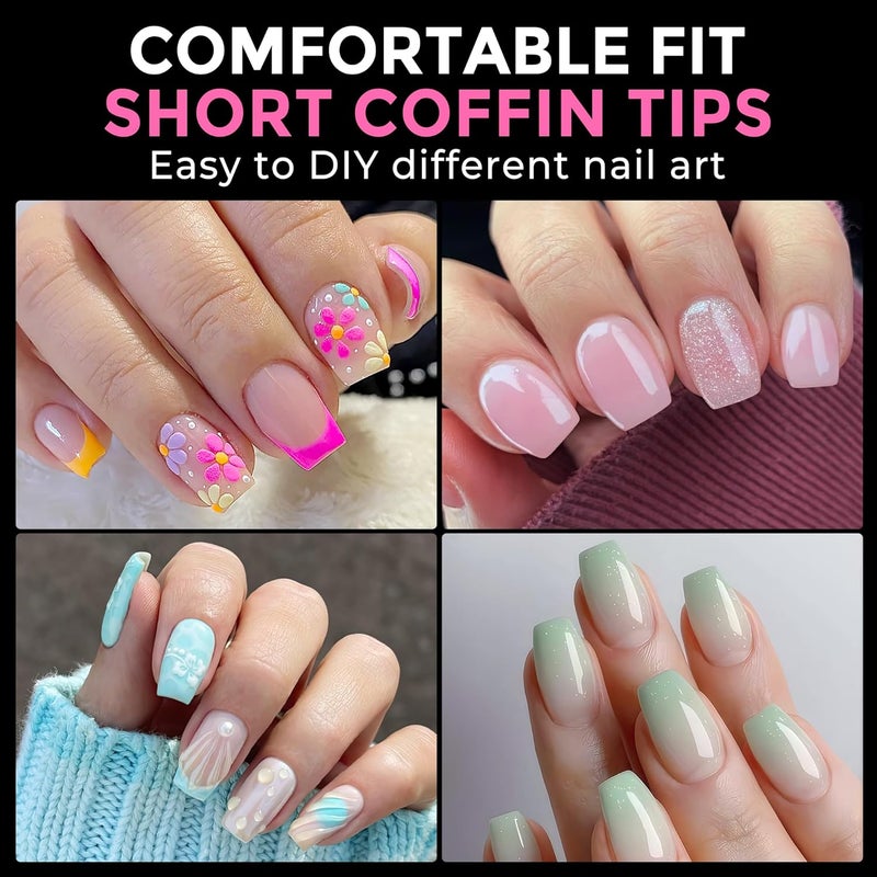 UNA GELLA Short Coffin Nail Tips: 216pcs Short Coffin Press on Nails Pre-shape Gel Nail Tips for Full Cover Acrylic Nails False Nails For Nail Extension Home DIY Salon 12 Sizes Gelly Tips - Image 2