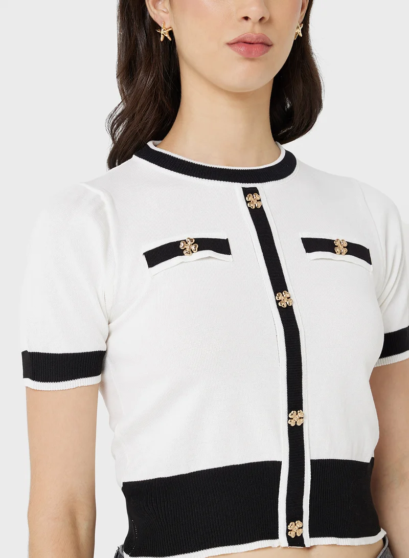 Ginger Classic Monochrome Cardigan with Gold Accents
