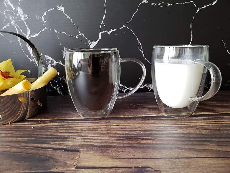 we3 Double Walled Glass Coffee Mugs with Handle,350ml Insulated Coffee Cups,Clear Borosilicate Glass Mugs,Perfect for Cappuccino,Tea,Latte,Hot Beverage (Pack of 2) - Image 4