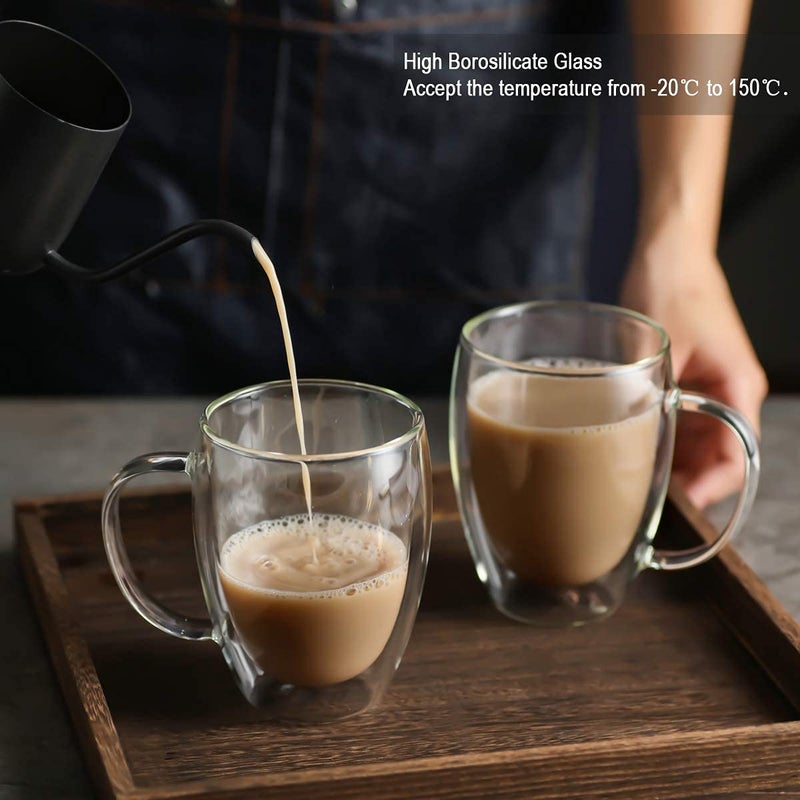 we3 Double Walled Glass Coffee Mugs with Handle,350ml Insulated Coffee Cups,Clear Borosilicate Glass Mugs,Perfect for Cappuccino,Tea,Latte,Hot Beverage (Pack of 2) - Image 3