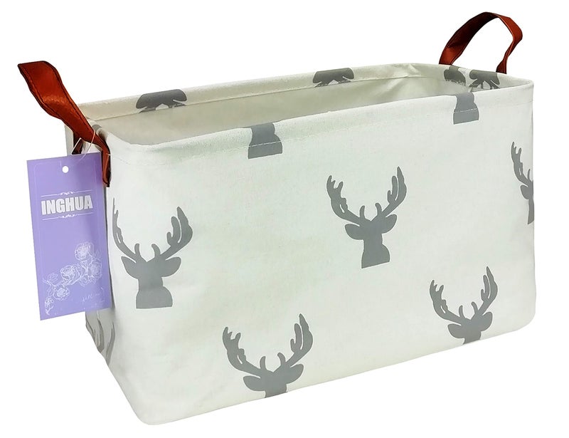 INGHUA Rectangular Storage Basket Fabric Organizer Bin for ToysBooksClothesGiftsPetsPerfect for HomeOfficeNurseryDormShelfRec grey deer
