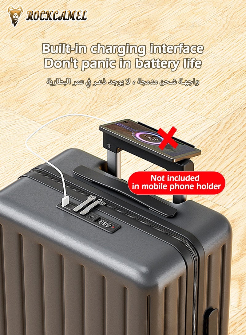ROCKCAMEL ABS Hard Shell Travel Luggage With Durable Wheels, Multifunction Suitcase With Cup Holder & USB Port, Checked Luggage (Black, 24-Inch) - Image 5