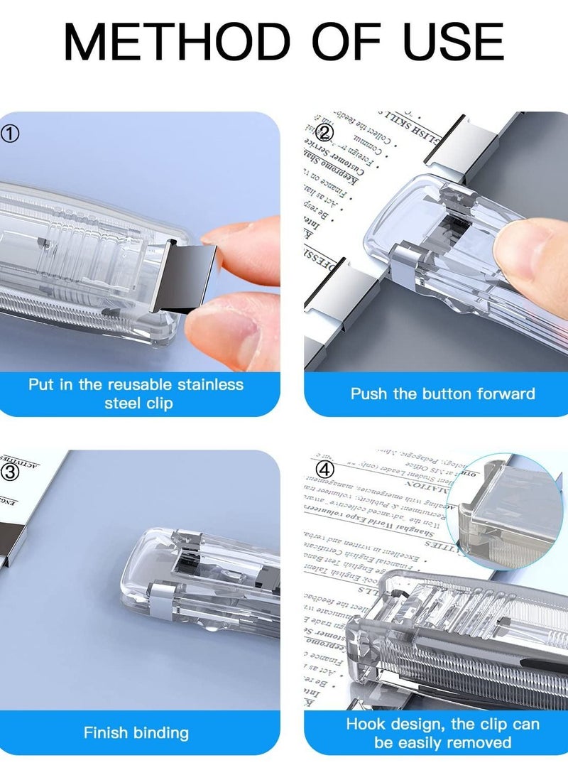 Generic Stapler Set, New Style - Transparent Push Clip With 50 Reusable Clips, Durable Portable Stapler, 40 Sheets Capacity, Suitable For Home Office, School Supplies or Desk Accessories  - Image 3