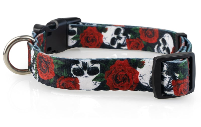 Limeloot Skulls and Roses Dog Collar for Medium Dogs, Boy or Girl Dog Collar with Flowers and Skulls, Medium - Image 2