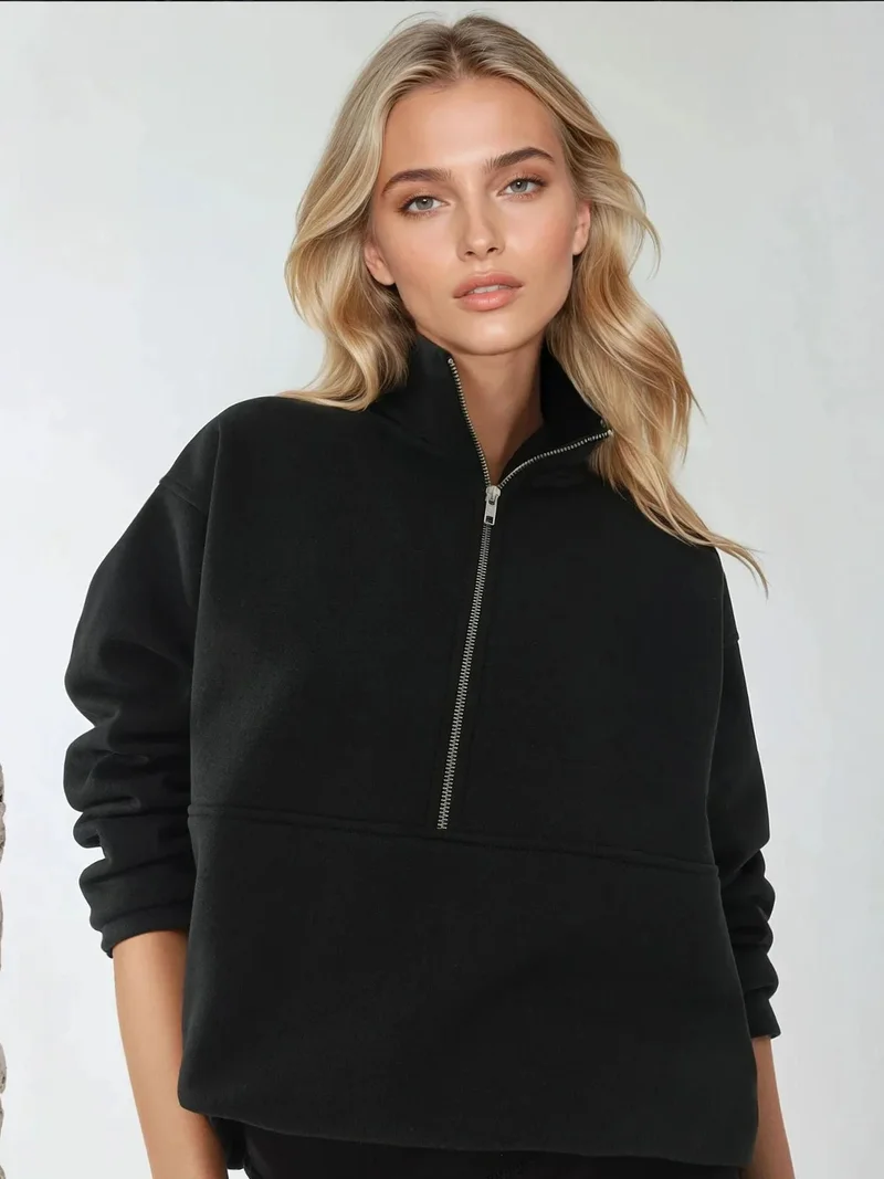 HICCUP Relaxed Fit Long Sleeve Zipper Sweatshirt