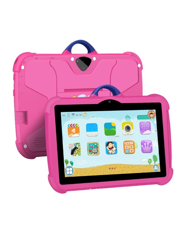 AROAQ C8 7 Inch Kids Tablet, 4GB RAM 64GB ROM Dual Camera Kids Touch Screen Pad, Anti Fall Shock Proof Octa Core Process Children Gaming Tablet Pc For Boys And Girls, (1pc, Pink) - Image 1