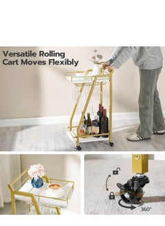 Vparty Bar Cart, Bar Serving Cart with Wheels, 2 Tier Bar Carts for Home Kitchen Dining Room, Kitchen Cart, Rolling Beverage Cart, Cocktail Cart for Home Dining Party  - Image 5