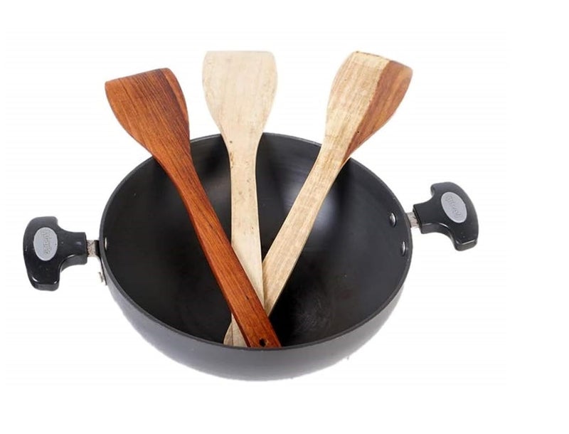 ShopiMoz Shopimoz Neem Wood Brown Handmade Special Spatulas for Cooking and Serving 5 Piece  - Image 3