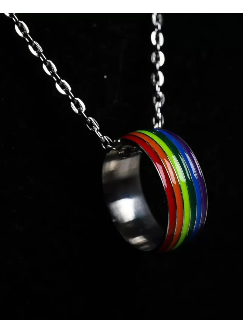 Tezzgelsin Unisex Rainbow Patterned Ring Necklace