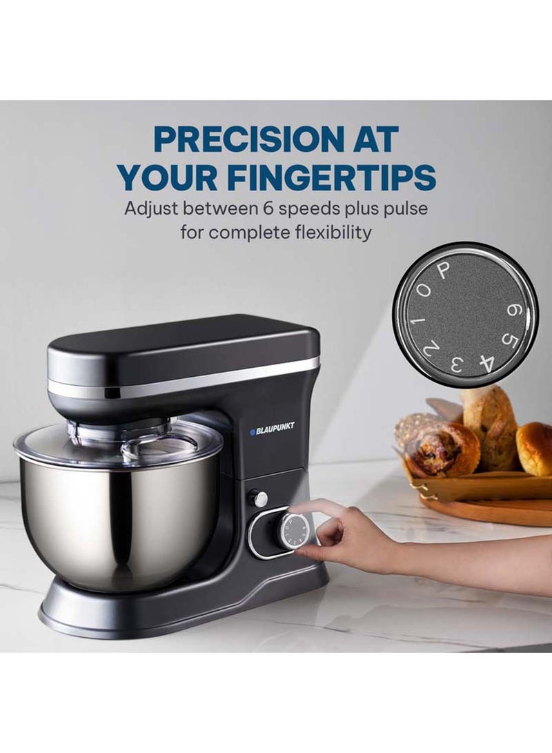 Blaupunkt Stand Mixer 1000W – 6-Speed with Pulse, 5L Stainless Steel Bowl, Dough Hook, Beater, Whisk, Metal Gear, Planetary Mixing, Splash Guard, Tilt Head, 2-Year Warranty - Image 4