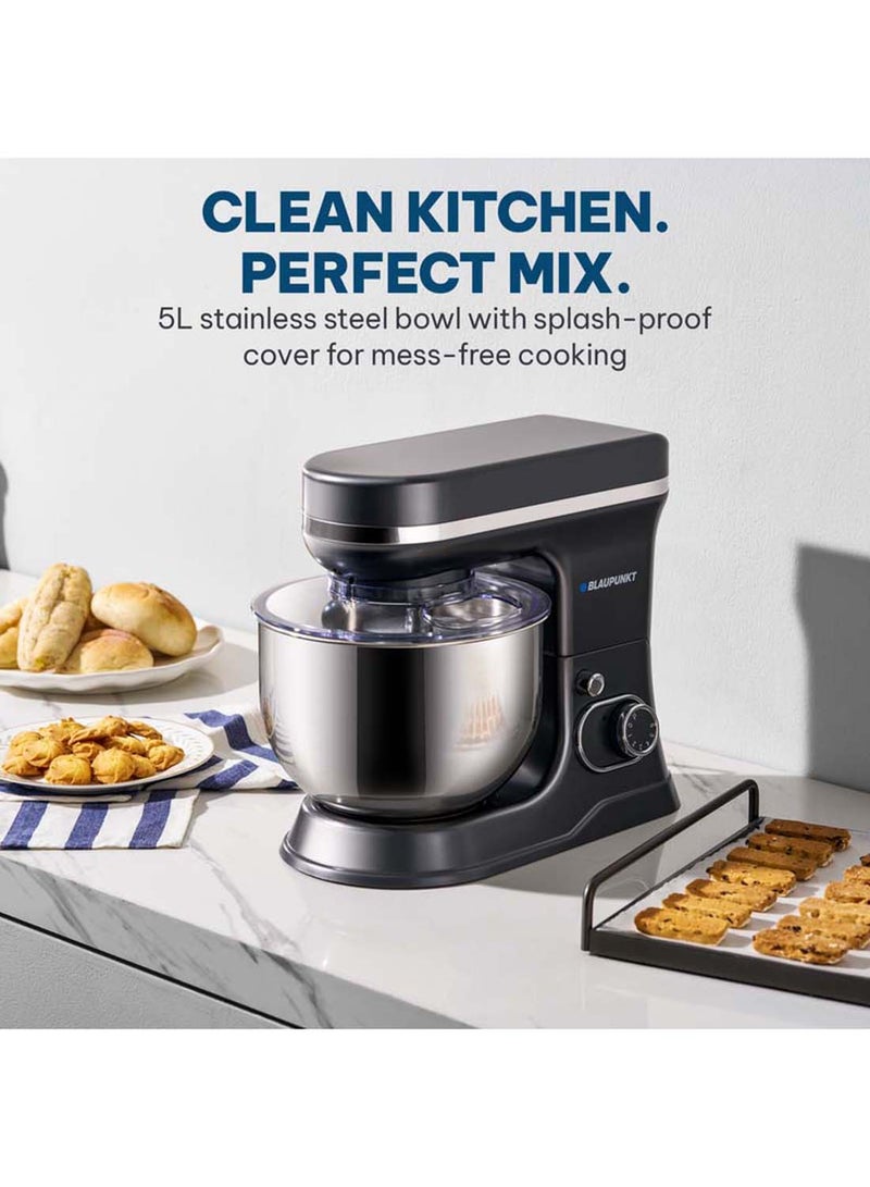 Blaupunkt Stand Mixer 1000W – 6-Speed with Pulse, 5L Stainless Steel Bowl, Dough Hook, Beater, Whisk, Metal Gear, Planetary Mixing, Splash Guard, Tilt Head, 2-Year Warranty - Image 3