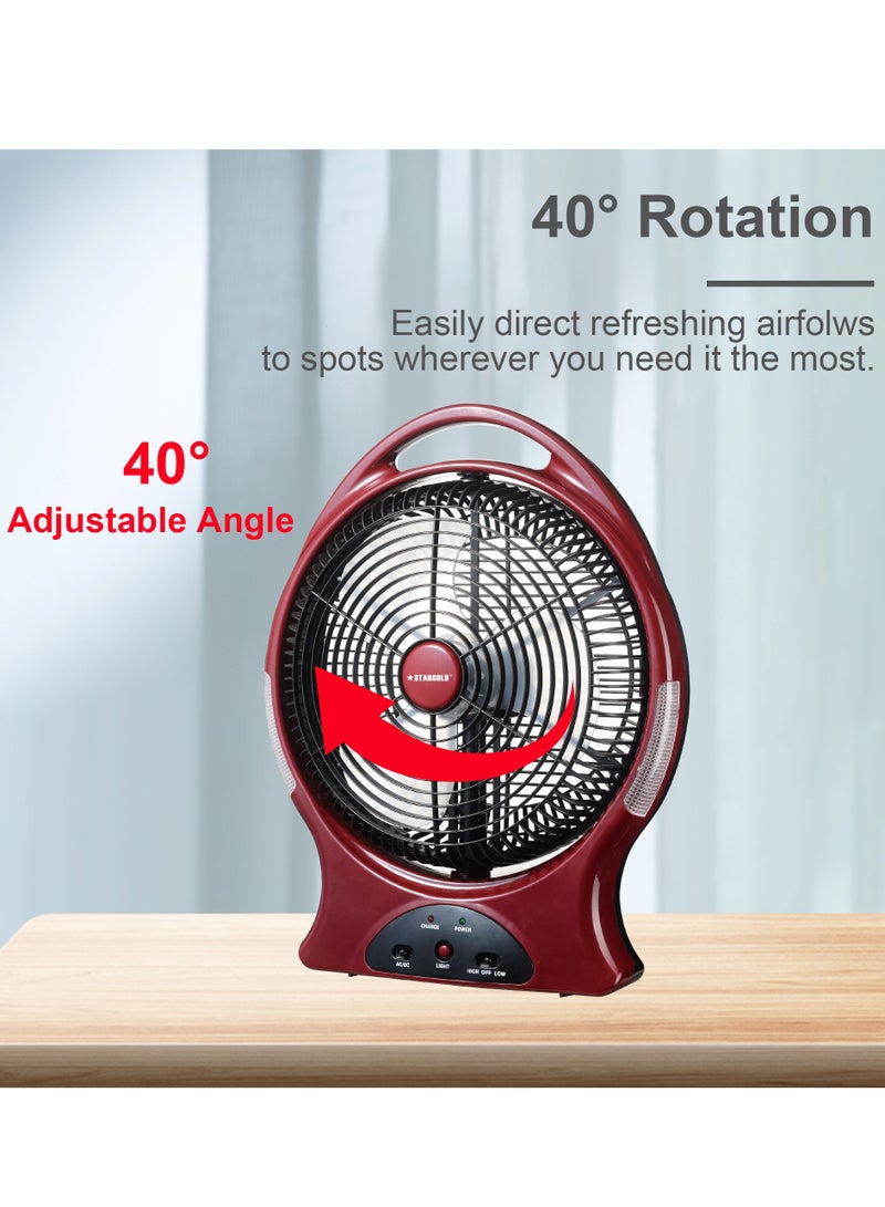 ستارجولد مروحة قابلة لإعادة الشحن 12 بوصة AC / DC تتأرجح مروحة 22 وات مع 8 قطع إضاءة LED فائقة السطوع - Image 2