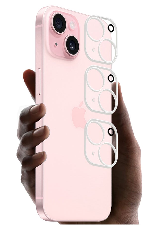 CATANES 3 Packs For iPhone 15 Plus 6.7 inch Camera Lens Protector Tempered Glass 9H Hardness Ultra HD Anti-Scratch Easy to Install Case Friendly Clear Full Coverage Guard  - Image 2