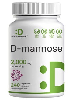 D Mannose 500mg Capsules (2,000mg Per Serving), 240 Veggie Pills – Fast Acting Water-Soluble Form – Extra Strength Urinary Tract (UTI) Health Support – Non-GMO, Vegan Friendly