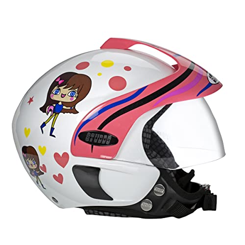 Studds Marshall D1 Open Face KIDS Helmet (Girl's, White Pink, XS) - Image 2