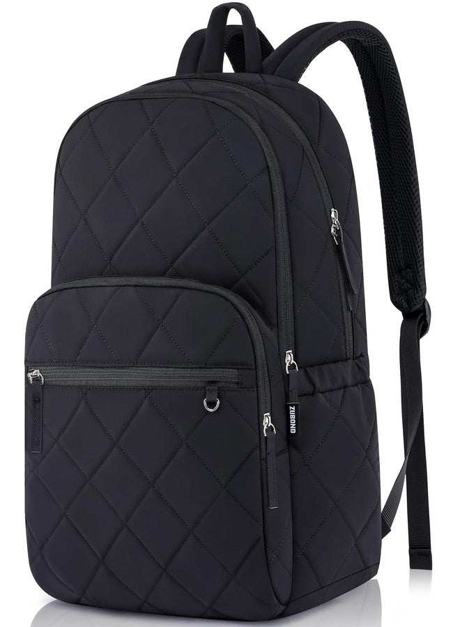 ZUBOND Backpack for Men and Women, School Backpack for Boys Girls, Quilted Casual Travel Daypack, Water-Resistant Bookbag for 15.6 Inch Laptop, Black - Image 1