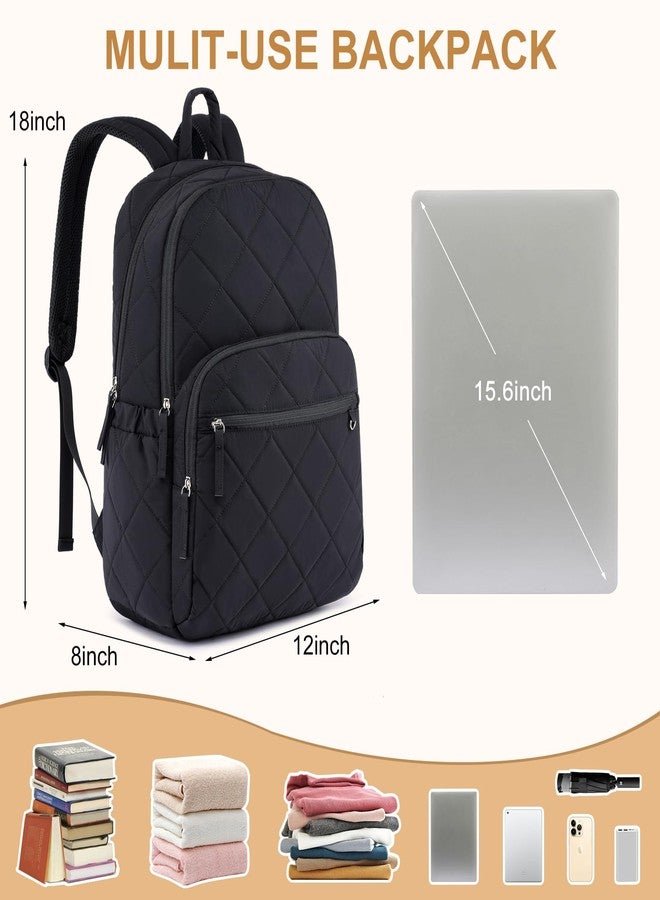 ZUBOND Backpack for Men and Women, School Backpack for Boys Girls, Quilted Casual Travel Daypack, Water-Resistant Bookbag for 15.6 Inch Laptop, Black - Image 5