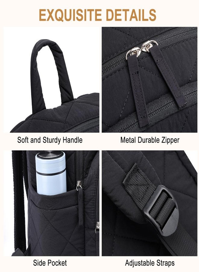 ZUBOND Backpack for Men and Women, School Backpack for Boys Girls, Quilted Casual Travel Daypack, Water-Resistant Bookbag for 15.6 Inch Laptop, Black - Image 4