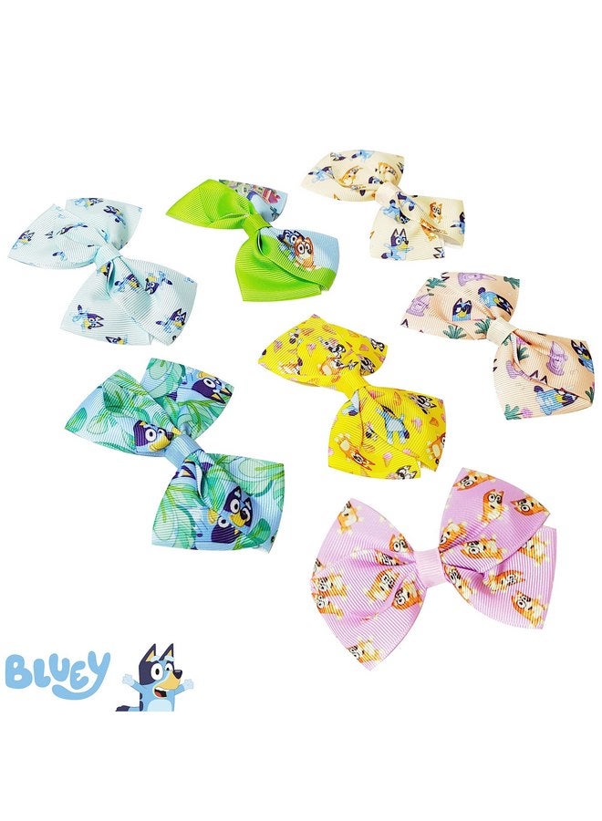 لوف هير ربطات شعر بلوي كيدز - مجموعة هدايا إكسسوارات الشعر - 7 قطع من ربطات الشعر مقاس 4 بوصات - للبنات - طباعة مختلفة على كل مشبك - مشبك على شكل تمساح - للأعمار من 3 سنوات فما فوق - Image 2