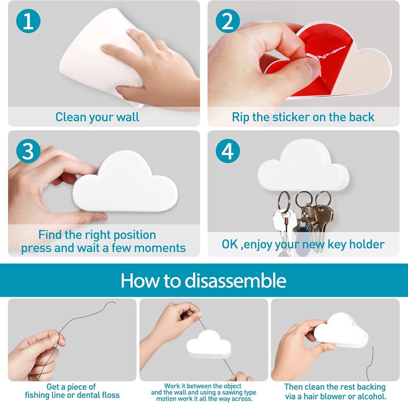 TWONE White Cloud Magnetic Wall Key Holder - Easy to Mount - Powerful Magnets Keep Keychains and Loose Keys Securely in Place - Image 3