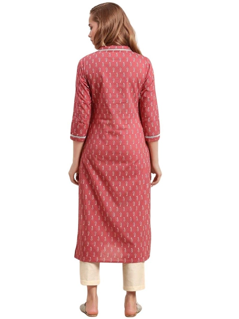 rytras Women's Rayon Floral Printed Straight Kurta(Peach,S) - Image 2