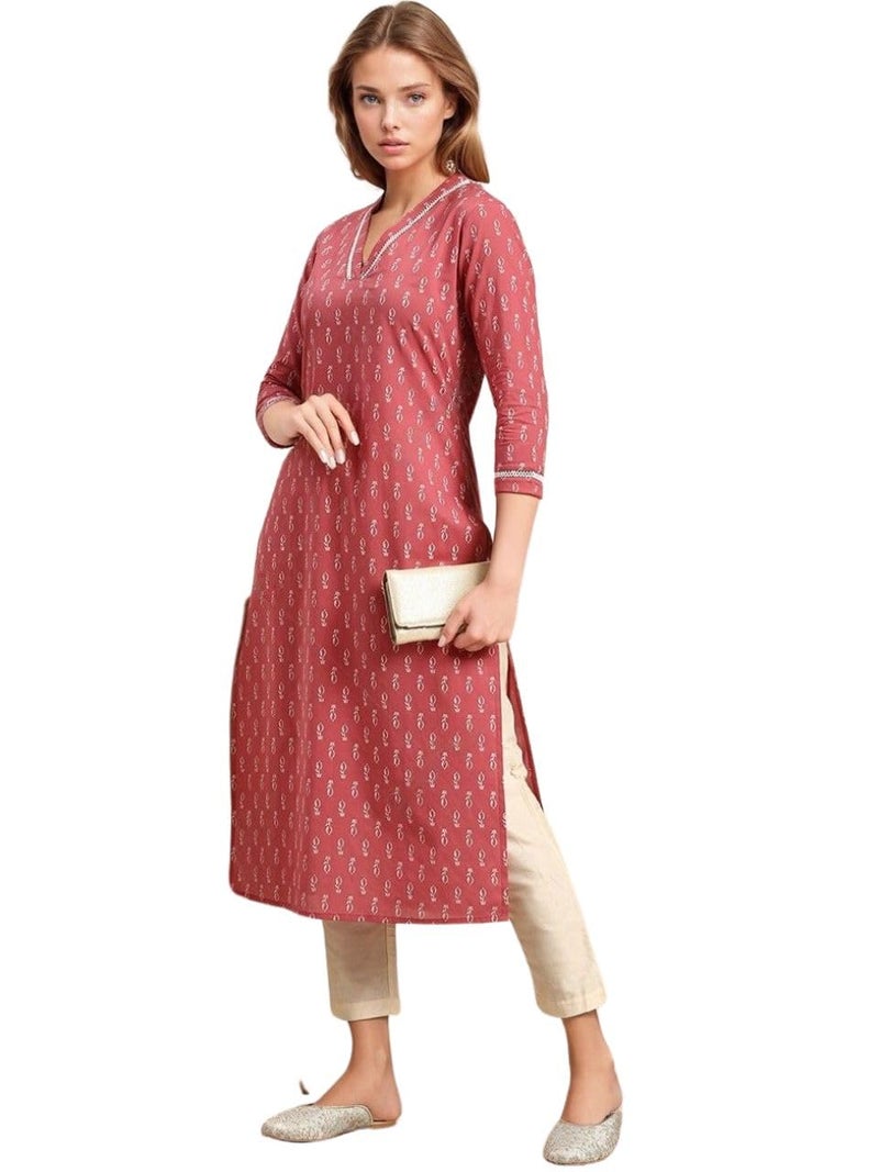 rytras Women's Rayon Floral Printed Straight Kurta(Peach,S) - Image 3