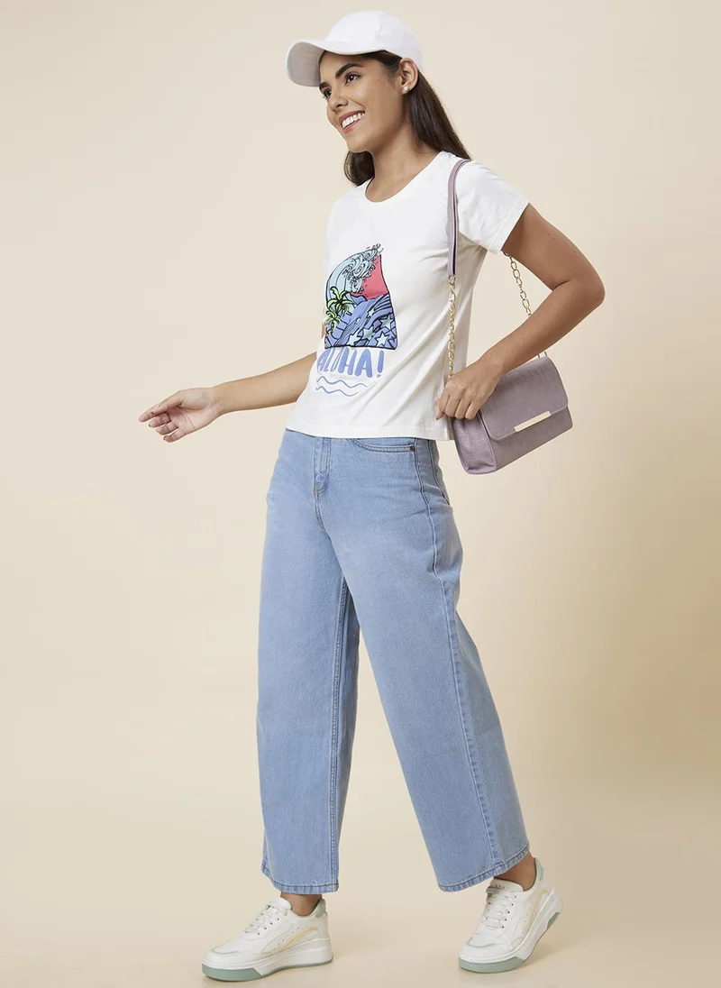 globus Globus Women White Graphic Printed Pure Cotton T-Shirt