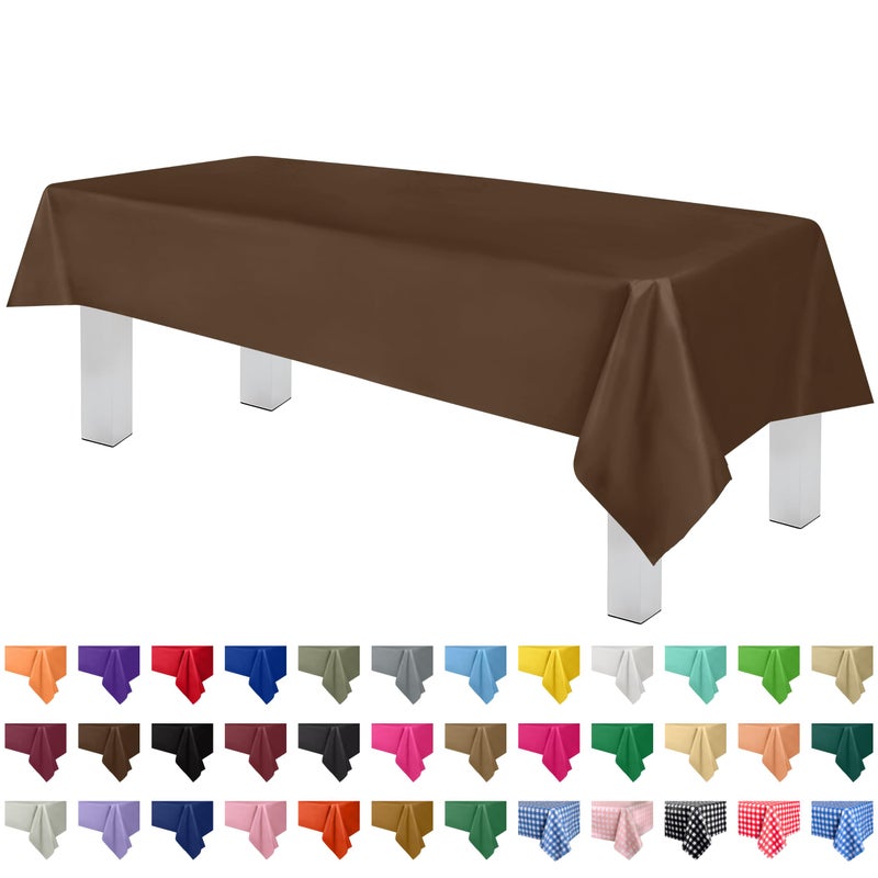 Grandipity 12 Pack Premium Disposable Plastic Tablecloth 54 Inch x 108 Inch Decorative Rectangle Table Cover  Brown