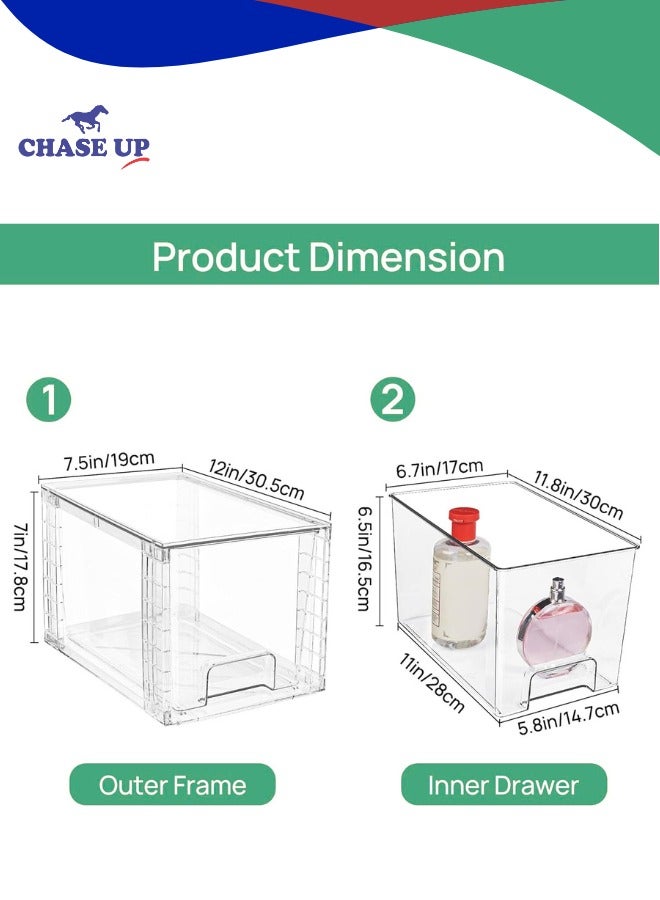 Chase Up 2 Pack Large Stackable Storage Drawers, Clear Acrylic Organiser Bins with Handles, Easily Assemble for Bathroom, Kitchen Undersink, Cabinet, Closet, Makeup, Pantry Organization - Image 2