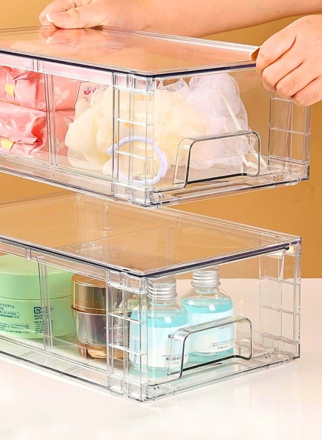 Chase Up 2 Pack Large Stackable Storage Drawers, Clear Acrylic Organiser Bins with Handles, Easily Assemble for Bathroom, Kitchen Undersink, Cabinet, Closet, Makeup, Pantry Organization - Image 3