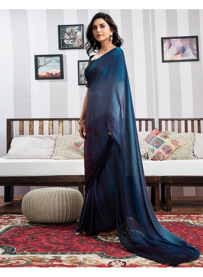 SIRIL Women's Chiffon Dual Tone Ready To Wear Pre Plated One Minute Saree With Unstitched Blouse Piece (3029S193A_Blue) - Image 2