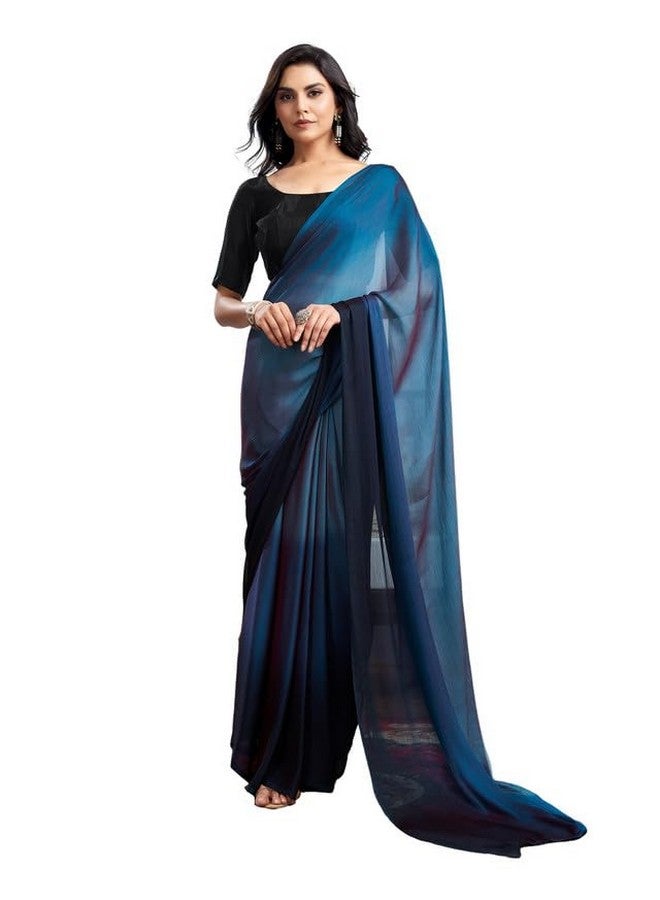 SIRIL Women's Chiffon Dual Tone Ready To Wear Pre Plated One Minute Saree With Unstitched Blouse Piece (3029S193A_Blue) - Image 1