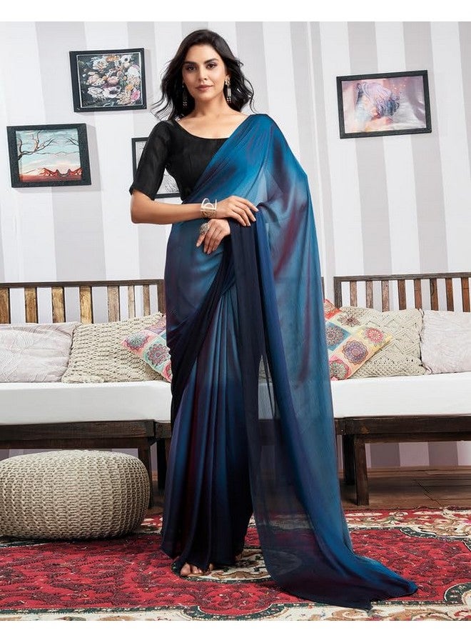SIRIL Women's Chiffon Dual Tone Ready To Wear Pre Plated One Minute Saree With Unstitched Blouse Piece (3029S193A_Blue) - Image 4