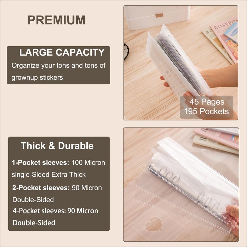 MANWU 1pcs A5 Sticker storage Album,sticker organization Collecting Book Binder sleeves for planner stickers organizers collector recipe cards (3 different sized pockets) - Image 4