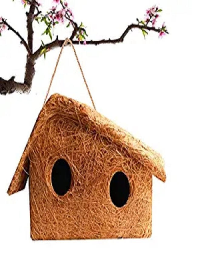 LIVEONCE Safest Organic Bird nest Double Window House Purely Handmade Nest for All Small Birds (Small) - Image 1