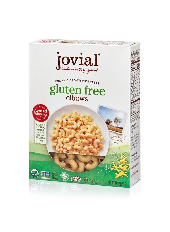 Jovial Whole Grain Brown Rice Elbows Pasta - Pasta Elbows, Elbows Pasta, Whole Grain Pasta, Organic Pasta, Gluten Free, Dairy Free, Brown Rice Pasta, Made in Italy - 12 Oz, 12 Pack - Image 1